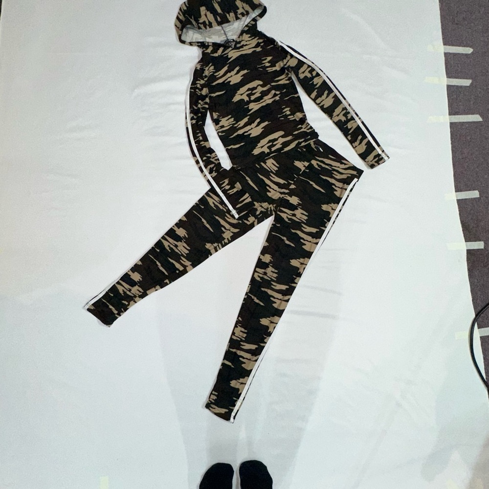 Fashion Nova Green and Black Camouflage Track Pants